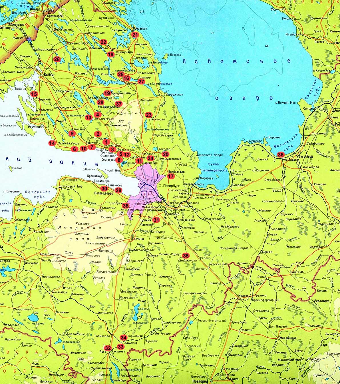 Карта ленинградской области и карелии с городами и поселками